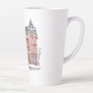 Tasse Latte Village de Noël hivernal à l'aquarelle