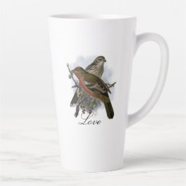 Tasse Latte Vintage Bleu coloré Oiseau et feuillage