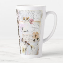 Tasse Latte Vintage Lace Pressed Flower Shabby Chic