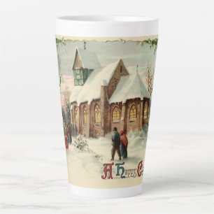 Tasse Latte Vintage Noël paroissiens de l'église à la messe de