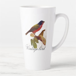 Tasse Latte Vintage Rouge rouge brillant Oiseau et feuillage c