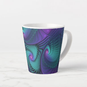 Tasse Latte Violet Rencontre Turquoise Moderne Art Fractal Abs