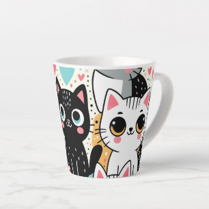 Tasse Latte Visages de chat mignons Kawaii et cœurs fantaisist