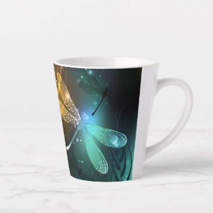 Tasse Latte Vol de libellule verte lumineuse