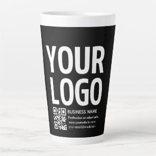 Tasse Latte Votre logo avec code QR et texte modifiables 