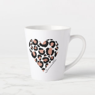 Tasse Latte Votre nom Léopard Guépard Motif Cœur
