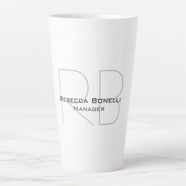 Tasse Latte Votre nom Monogramme Votre titre Moderne (Devant)