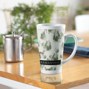 Tasse Latte Watercolor Winter Forest Motif sans joint