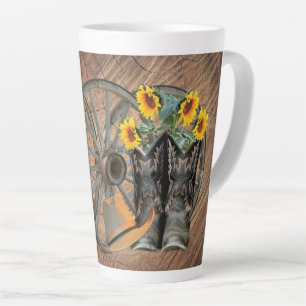 Tasse Latte Western Wagon Wheel Guitar Cowboy bottes tournesol