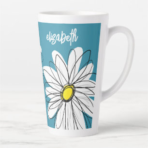 Tasse Latte Whimsical Daisy - orchidée - nom de script tendanc