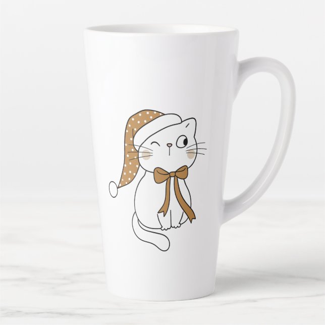 Tasse Latte Winking Winter Cat (Droite)