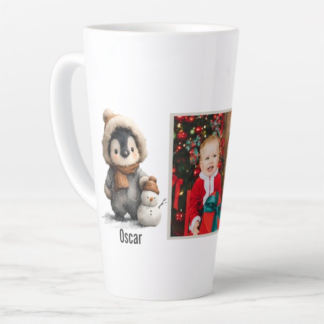 Tasse Latte Winter Penguin with Snowman Design (Angle gauche)