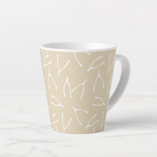 Tasse Latte Wishbone Motif Beige Blanc Gros Rêves
