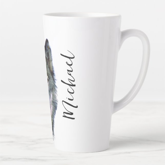 Tasse Latte Wolf Portrait Votre nom Écriture personnalisée (Droite)
