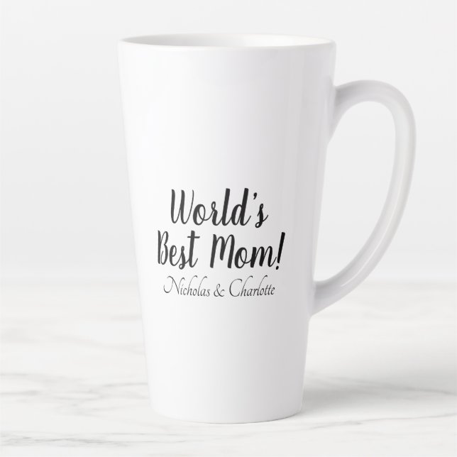 Tasse Latte World’s Best Mom noir blanc script personnalisé él (Droite)