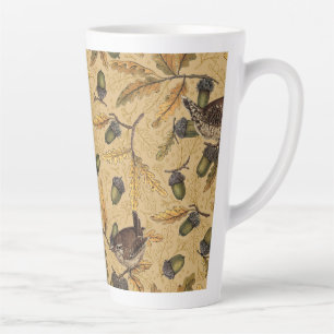 Tasse Latte Wrens et glands sur le miel