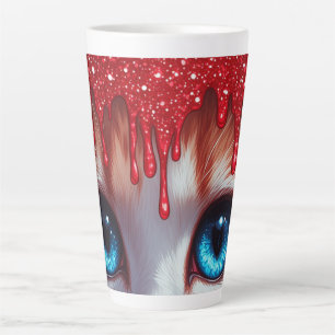 Tasse Latte Yeux bleus grands et mignons surréalistes