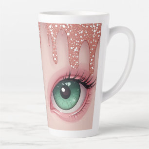 Tasse Latte Yeux verts fantaisie avec gouttes de rose doré