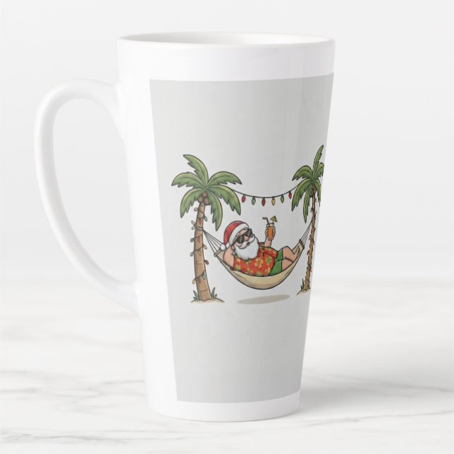 Tasse Latte Yo Santa Funny Summer Christmas Tropical Holiday (Gauche)