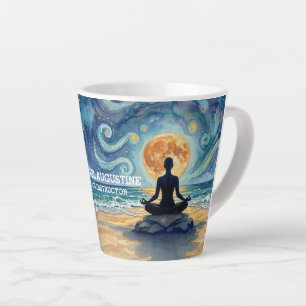 Tasse Latte Yoga Méditation Ciel Nocturne Étoilé Lune Plage Oc