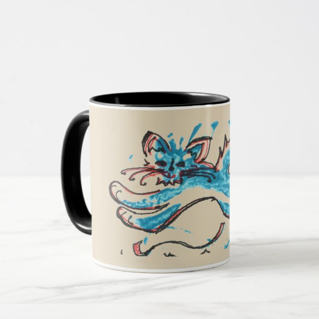 Tasse le chat aquatique saute sur le arrière - plan (Devant gauche)