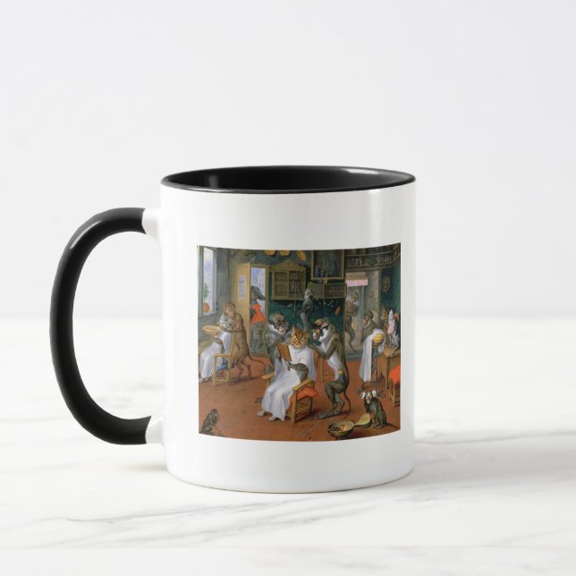 Tasse Le magasin de coiffeur avec des singes et des (Gauche)