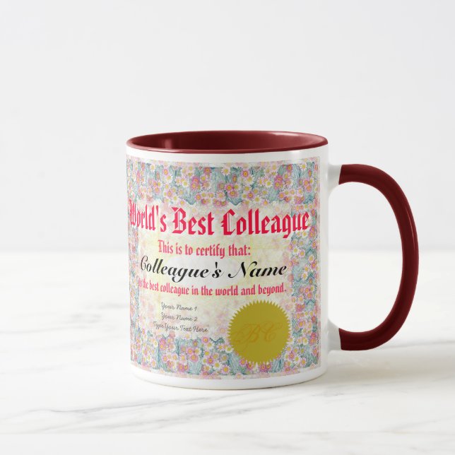 Tasse Le meilleur certificat du collègue du monde (Droite)