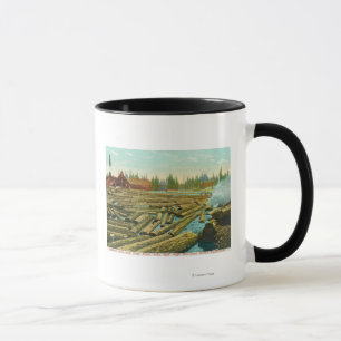 Tasse Le moulin de bois de charpente et le barrage,