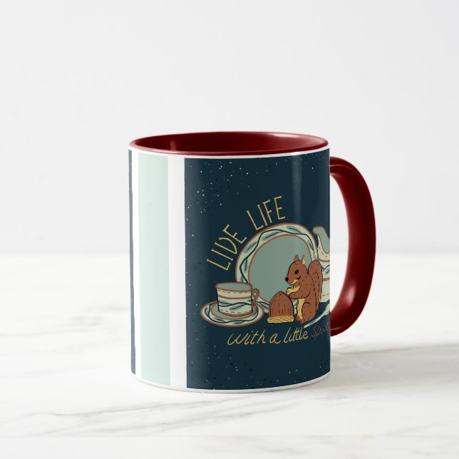 Tasse 'Lebe das Leben mit Würze' in Blau/Maroon (VorderseiteRechts)