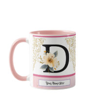 Tasse lettre D botanique – Initiale florale douce 