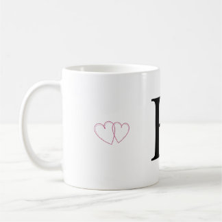 Tasse Lettre H Monogramme avec Cœurs Doubles Roses