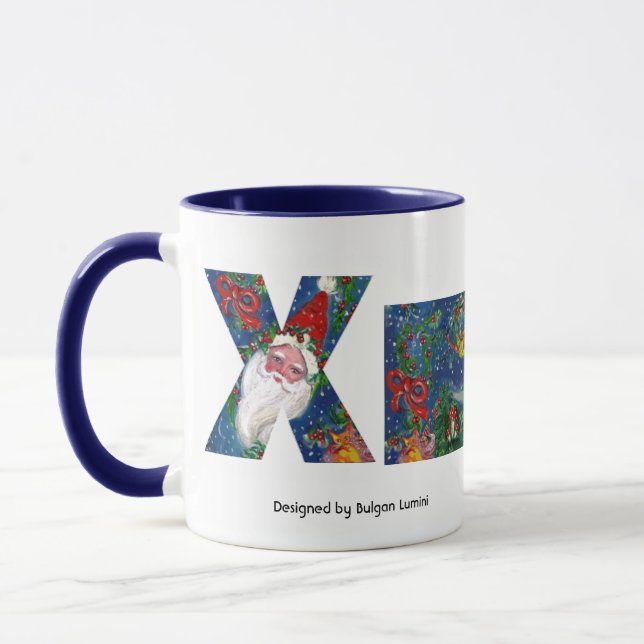 TASSE LETTRE X DE NOËL / MONOGRAMME DE RIBON ROUGE PÈRE  (Gauche)