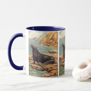 Tasse Lion de mer vintage au bord de la mer, Mammifères