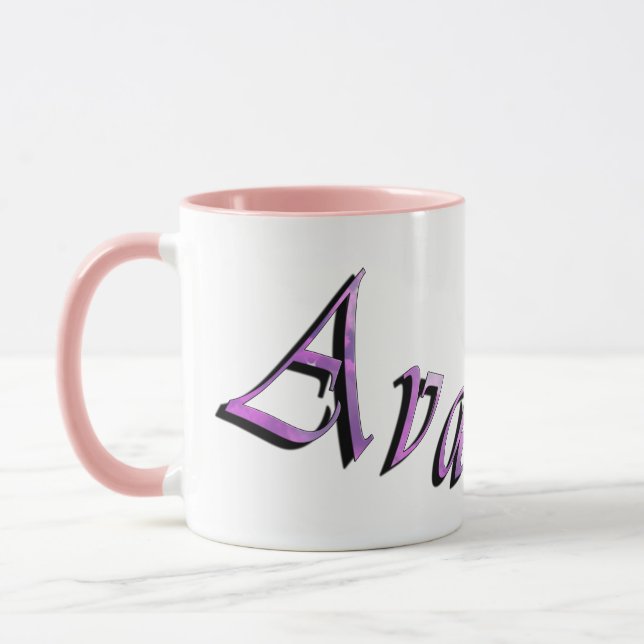 Tasse Logo du nom d'Ava violet rose, (Gauche)
