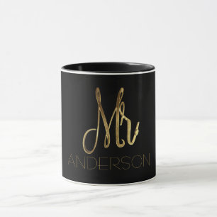 Tasse M. Ajouter Nom Typographie noir et or élégant