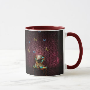 Tasse magique de papillons avec la jante marron