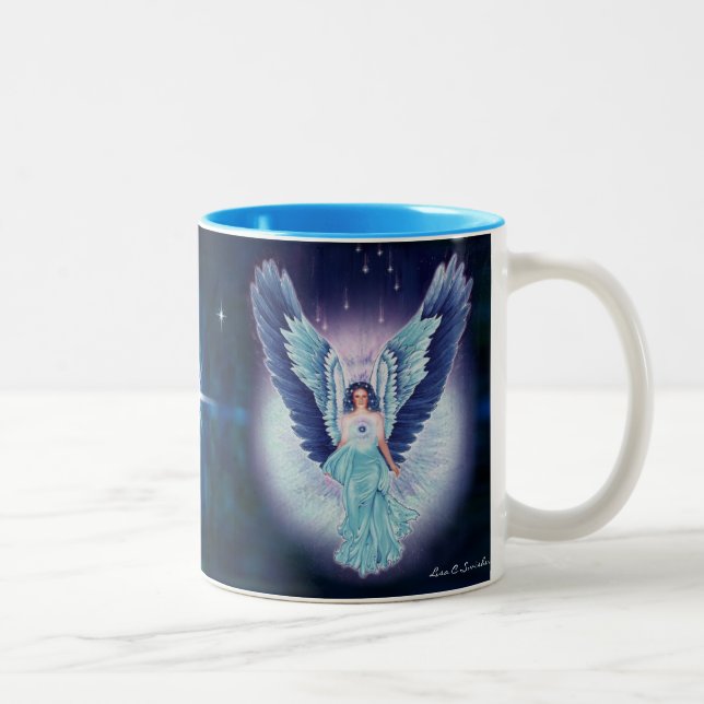 Tasse magnifique d'ange bleu de saphir de (Droit)