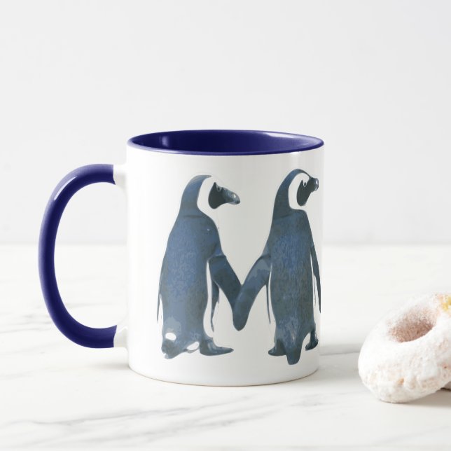 TASSE MAINS DE TENUE DE COUPLE PENGUIN (Avec donut)