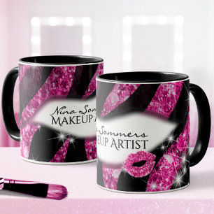 Tasse Maquilleuse Glam Rose Paillettes Lèvres Impression