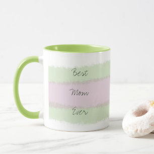 Tasse Meilleure maman jamais vert et rose Motif rayé
