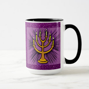 Tasse Menorah Jaune Purple Faux Parties scintillant
