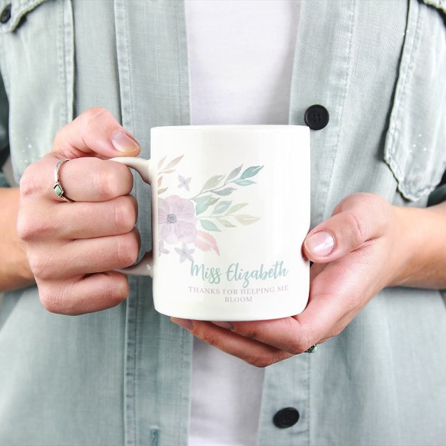 Tasse Merci De M'avoir Aidée à Épanouir (Show your gratitude with this watercolor floral, "Thanks for helping me bloom" mug! )