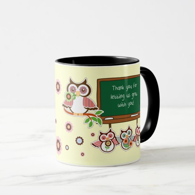 Tasse Merci, professeur. Nom personnalisé Chouette (Devant droit)