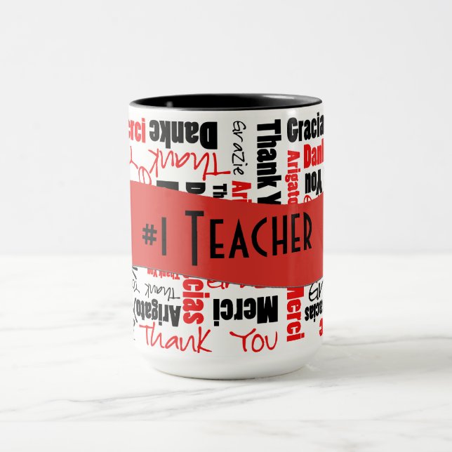 Tasse Merci rouge et noir  mot Modèle Cloud (Centre)