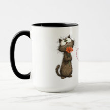 Tasse Mignon Chat Fluffy Tenant une Fleur Drôle Ca