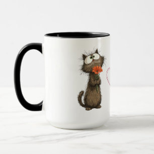 Tasse Mignon Chat Fluffy Tenant une Fleur Drôle Ca