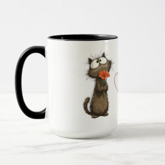 Tasse Mignon Chat Fluffy Tenant une Fleur Drôle Ca
