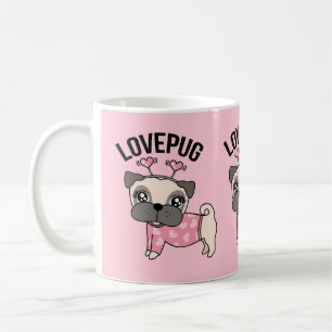 Tasse mignonne de rose de carlin d'amour