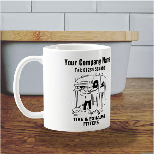 Tasse mit Cartoon für Reifen- und Auspuffmonteure
