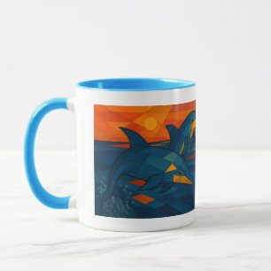 Tasse mit Delfinmotiv im kubistischen Stil